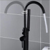 Freestanding Bathtub Filler: Floor Mount, Brass, 360° Swivel High Arc Spout, Standing Shower, Clawfoot Tub, Handheld Shower Mixe