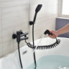 Wall Mounted Bathtub Tap: Black Finish, 3 Spouts, Roman Tub Filler, Brass, 2 Sprayers, Bidet Sprayer