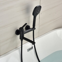 Wall Mounted Bathtub Tap: Black Finish, 3 Spouts, Roman Tub Filler, Brass, 2 Sprayers, Bidet Sprayer