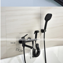 Wall Mounted Bathtub Tap: Black Finish, 3 Spouts, Roman Tub Filler, Brass, 2 Sprayers, Bidet Sprayer