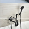 Wall Mounted Bathtub Tap: Black Finish, 3 Spouts, Roman Tub Filler, Brass, 2 Sprayers, Bidet Sprayer