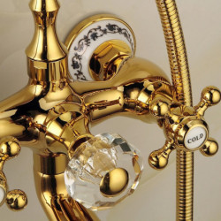 Luxury Bathtub Tap: Telephone Style, Golden Polish, Sprayer Hand Shower, Rotating Spout, Hot and Cold Water