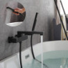 Wall Mounted Bathtub Tap: Black Finish, Roman Tub Filler, Brass, 2 Holes, Sprayer, Cold and Hot Water Hose