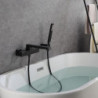 Wall Mounted Bathtub Tap: Black Finish, Roman Tub Filler, Brass, 2 Holes, Sprayer, Cold and Hot Water Hose