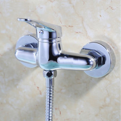 Brass Shower System Tap Combo: Wall Mounted Tub and Bath Shower Mixer, Chrome Finish, Ceramic Valve, Hot and Cold Water