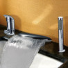 Deck Mounted Waterfall Bathtub Tap: Widespread, Brass Roman Tub Filler, 3 Holes, Sprayer, Cold and Hot Water Hose