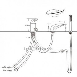 Deck Mounted Waterfall Bathtub Tap: Widespread, Brass Roman Tub Filler, 3 Holes, Sprayer, Cold and Hot Water Hose