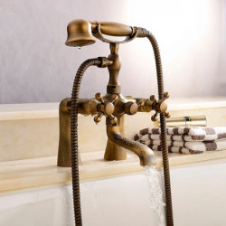 Antique Brass Shower Tap: Wall Mounted, Two Handles, Two Holes, Bathtub Shower Mixer, Handshower, Valve, Hot/Cold Water