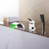 LED Waterfall Spout Bathtub Tap: 3 Color Water Flow, Widespread Bath Roman Tub Filler Mixer Tap with Handheld Shower, Deck Mount