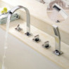 Deck Mounted Bathtub Tap: Brass Bath Roman Tub Filler Mixer Tap with Handheld Shower, 5 Hole 3 Handle Sprayer, Cold Hot Water Ho