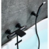 Thermostatic Free Standing Bathtub Tap: Black Painted Finish, Rotatable Shower Seat, Waterfall and Spray Mode Bath Shower Mixer 