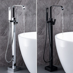 Contemporary Free Standing Bathtub Tap: Electroplated Brass Valve Bath Shower Mixer Taps