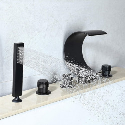 Modern Style Bathtub Tap: Brass Contemporary Oil-rubbed Bronze Roman Tub Ceramic Valve Waterfall Bath Shower Mixer Taps with Hot