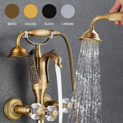 Contemporary Antique Brass Bathtub Tap: Wall Installation Brass Valve Bath Shower Mixer Taps
