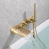 Brass Brushed Gold/Black Bathtub Tap: Wall Installation Waterfall Included Handshower of Spray Type Bath Shower Mixer Taps with 