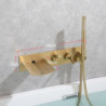 Brass Brushed Gold/Black Bathtub Tap: Wall Installation Waterfall Included Handshower of Spray Type Bath Shower Mixer Taps with 