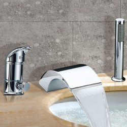 Stainless Steel Widespread Bathtub Tap: Waterfall Contemporary Chrome Ceramic Valve Bath Shower Mixer Taps with Hot and Cold Swi