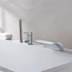 Stainless Steel Widespread Bathtub Tap: Waterfall Contemporary Chrome Ceramic Valve Bath Shower Mixer Taps with Hot and Cold Swi