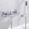 Wall Mounted Waterfall Bathtub Tap: Brass Widespread Bathroom Shower Mixer Tap Bath Roman Tub Filler Mixer Tap, 3 Hole Sprayer w