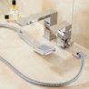 Contemporary Chrome Free Standing Bathtub Tap: Ceramic Valve Bath Shower Mixer Taps with Three Handles Three Holes