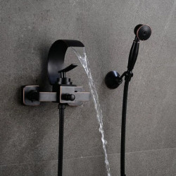 Modern Contemporary Electroplated Wall Mounted Bathtub Tap: Ceramic Valve Bath Shower Mixer Taps