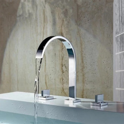 Contemporary Chrome Bathtub Tap with Two Handles and Three Holes: Roman Tub Ceramic Valve Bath Shower Mixer Taps