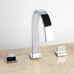 Contemporary Chrome Bathtub Tap with Two Handles and Three Holes: Roman Tub Ceramic Valve Bath Shower Mixer Taps