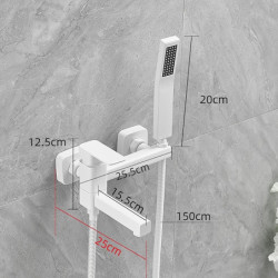 Wall Mounted White Bathtub Tap with Dual Spout: Brass Bath Tub Filler Mixer Tap with Handheld Shower, Ceramic Valve Single Handl