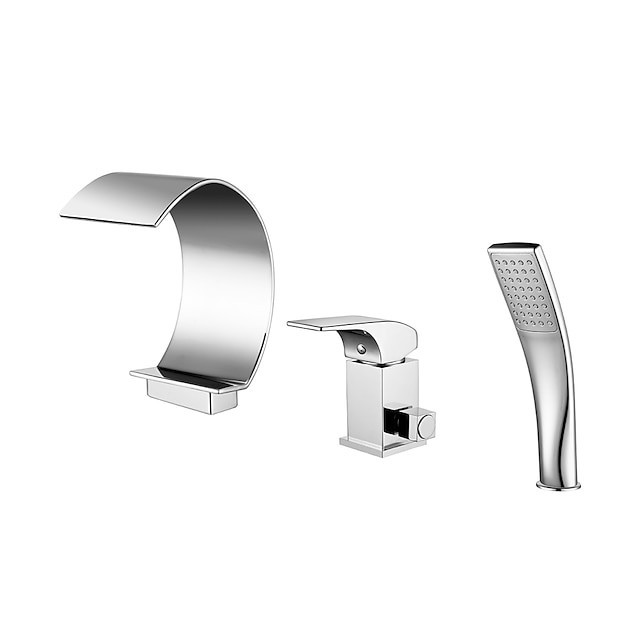 Contemporary Chrome Bathtub Tap: Roman Tub Ceramic Valve Bath Shower Mixer Taps with Single Handle, Three Holes