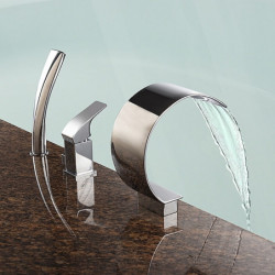 Contemporary Chrome Bathtub Tap: Roman Tub Ceramic Valve Bath Shower Mixer Taps with Single Handle, Three Holes