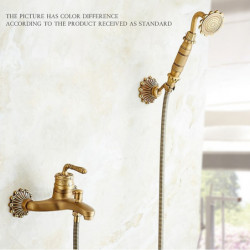 Retro Antique Brass Wall Mounted Bathtub Tap: Ceramic Valve Bath Shower Mixer Taps with Single Handle, Rain Shower, Handshower I