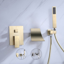 Modern Wall Mounted Bathtub Tap with Hand Shower: Ceramic Valve Bathtub Filling Shower Mixer Taps, Single Handle Cascading Tap