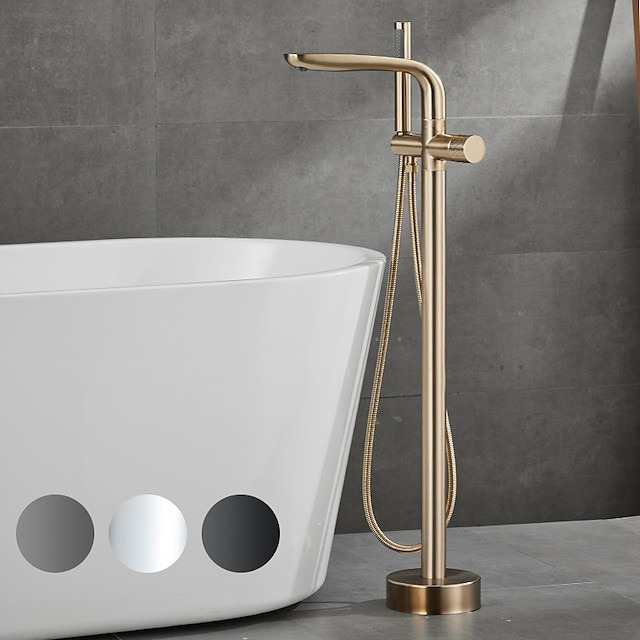 Freestanding Floor Mount Bathtub Tap: Brass High Flow Shower Taps with Handheld Shower Mixer Taps Swivel Spout in Gun Grey or Br