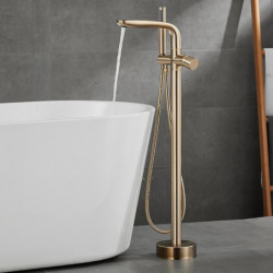 Freestanding Floor Mount Bathtub Tap: Brass High Flow Shower Taps with Handheld Shower Mixer Taps Swivel Spout in Gun Grey or Br