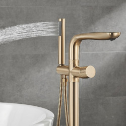 Freestanding Floor Mount Bathtub Tap: Brass High Flow Shower Taps with Handheld Shower Mixer Taps Swivel Spout in Gun Grey or Br