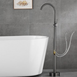 Contemporary Electroplated Free Standing Bathtub Tap in Gun Grey: Ceramic Valve Bath Shower Mixer Taps