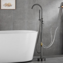 Freestanding Floor Mount Bathtub Tap in Gun Grey: Brass High Flow Shower Taps with Handheld Shower Mixer Taps Swivel Spout