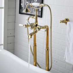 Retro Vintage Electroplated Free Standing Bathtub Tap: Ceramic Valve Bath Shower Mixer Taps