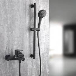 Traditional Matte Black Stainless Steel Bathtub Tap: Painted Finishes Shower Mixer Taps with Ceramic Valve, Cold/Hot Water Inclu