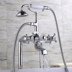 Modern Contemporary Electroplated Bathtub Tap: Roman Tub Ceramic Valve Bath Shower Mixer Taps