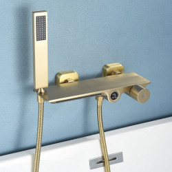 Contemporary Bathtub Tap with White, Gold, Black Finish: Wall Mount Shower Wand Bath Shower Mixer Taps for Bathroom Hotel Farmho