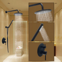 Round Rainfall Shower System Tap Set: 8-inch Showerhead, Rough In Valve and Trim Kit Combo Kit, High Pressure Wall Mounted for B