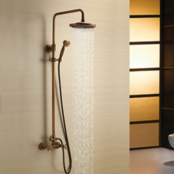 Rainfall Shower System Tap Set: Ceramic Valve Bath Shower Mixer Taps with Two Handles, Three Holes, Hot and Cold Switch