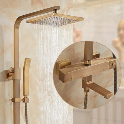 Traditional Brass Wall Mounted Shower Tap Set: Handshower Included Pullout Rainfall Shower, Ceramic Valve Bath Shower Mixer Taps