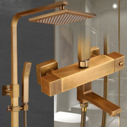 Traditional Brass Wall Mounted Shower Tap Set: Handshower Included Pullout Rainfall Shower, Ceramic Valve Bath Shower Mixer Taps