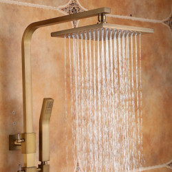 Traditional Brass Wall Mounted Shower Tap Set: Handshower Included Pullout Rainfall Shower, Ceramic Valve Bath Shower Mixer Taps