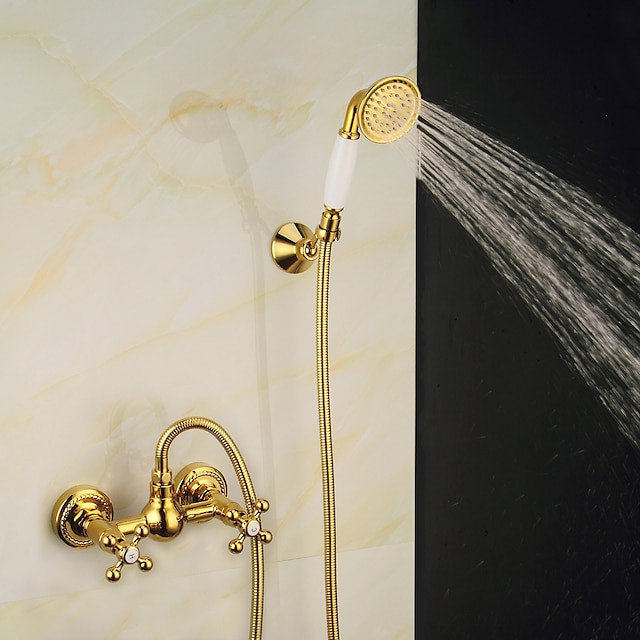 Vintage Style Brass Shower Tap Set: Handshower Included, Mount Outside, Ceramic Valve Bath Shower