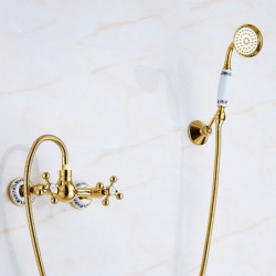 Vintage Style Brass Shower Tap Set: Handshower Included, Mount Outside, Ceramic Valve Bath Shower