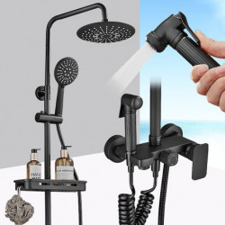 Shower System Tap Combo Set with 8" Rain Showerhead: Multi-Function Hand Shower, Adjustable Slide Bar, Soap Dish Wall Mounted Ce