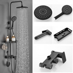 Shower System Tap Combo Set with 8" Rain Showerhead: Multi-Function Hand Shower, Adjustable Slide Bar, Soap Dish Wall Mounted Ce